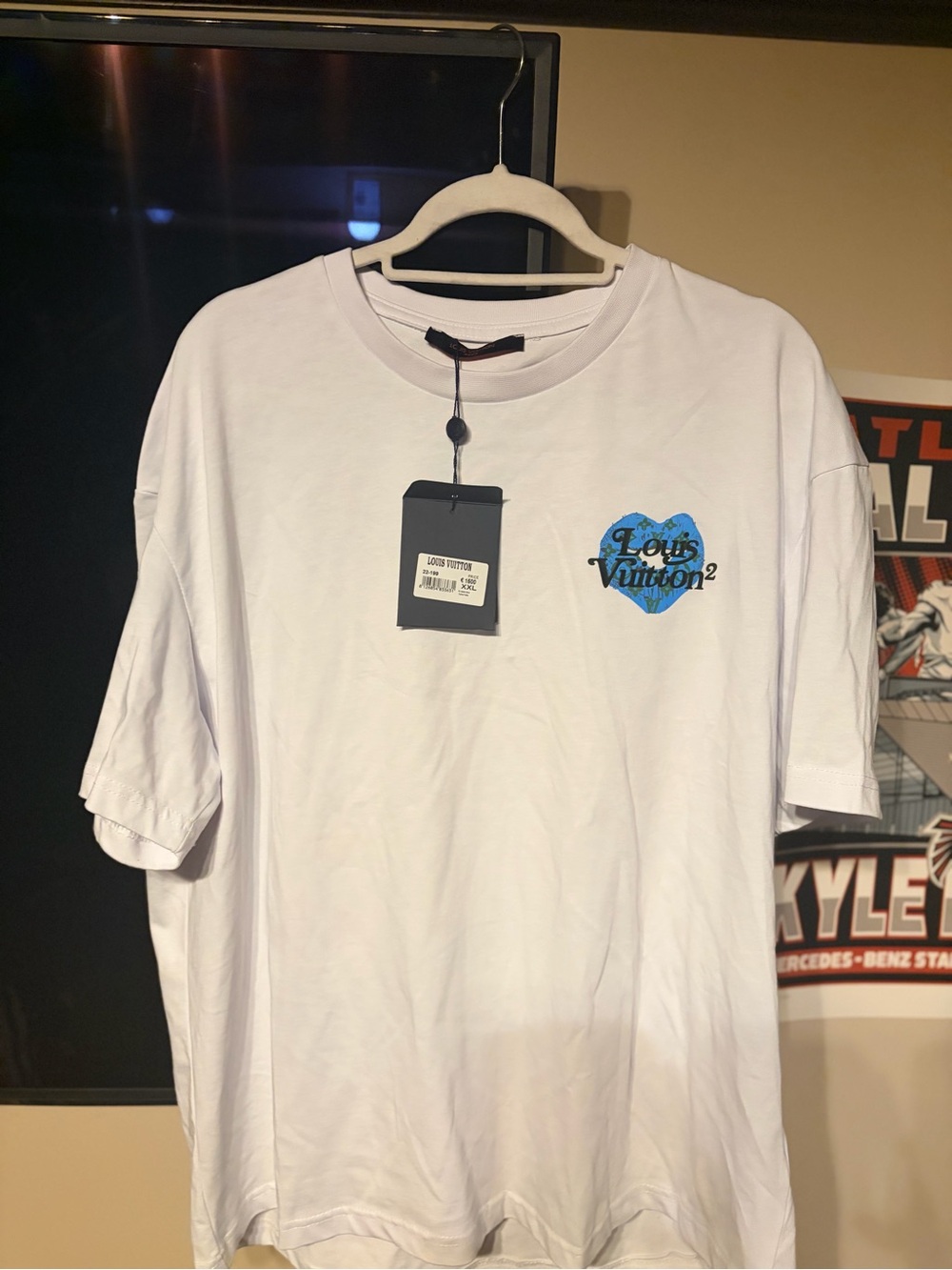 Louis Vuitton White T-Shirt with Blue Heart Logo